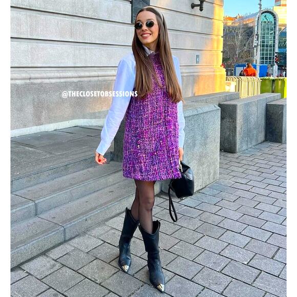 ZARA Mini Dress with Frayed Trims NWT Purple Tweed Size M, L - Picture 14 of 16